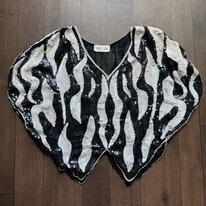 Vintage 80s Retro Disco Boho Beaded Sequin Pure Silk Womens M/L  Poncho Party